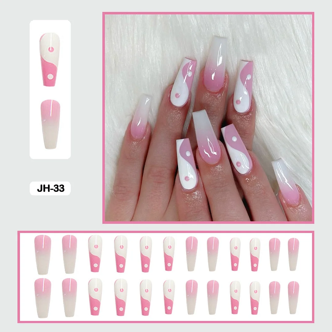 24pcs/box Long Trapezoid Fake Nails Geometric Simplicity Personality Graffiti Animal Pattern Nail Art Nails Press on With Glue-Nail Inspo