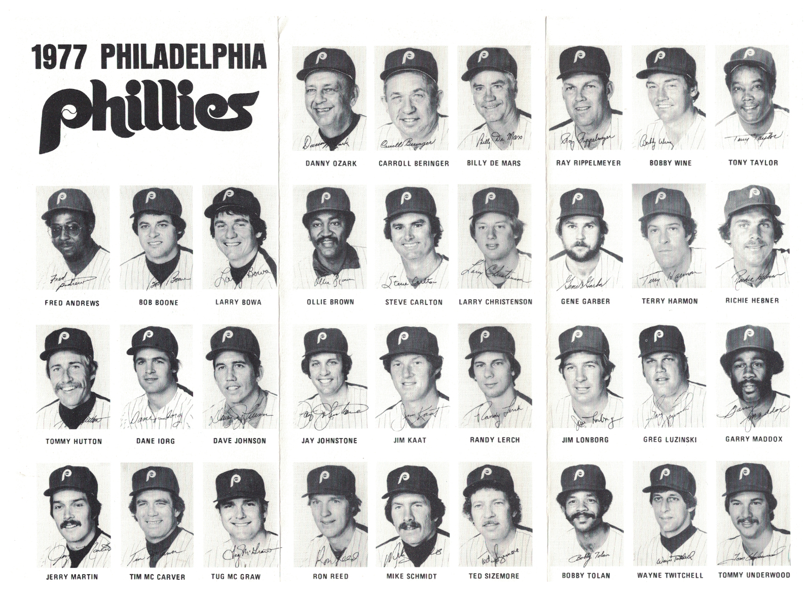 1977 Philadelphia Phillies MLB Baseball Photo Poster painting Team Roster Schedule Sheet Schmidt