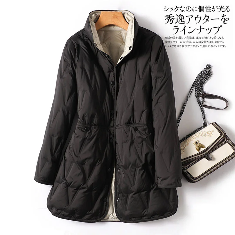 Toloer Autumn And Winter New Down Jacket Female Long Pressure Glue Thin Color Both Sides Wear White Duck Velvet Coat Tide-Outfit Ideas