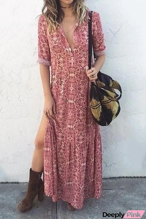 Floral Print Slit Maxi Dress