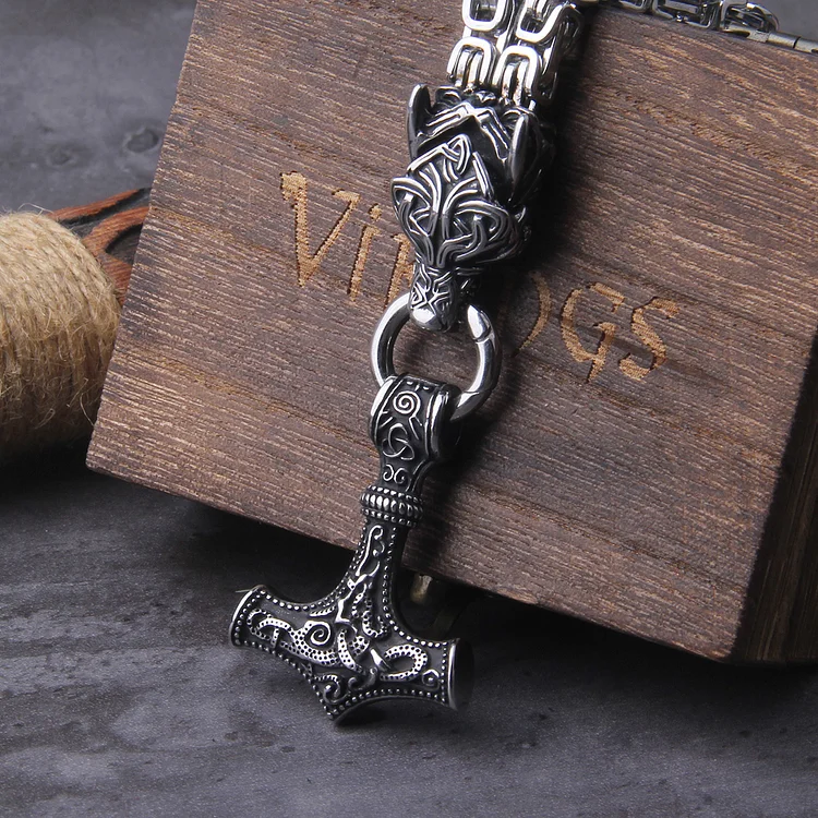 Viking Celtic Wolf Thor's Hammer Necklace