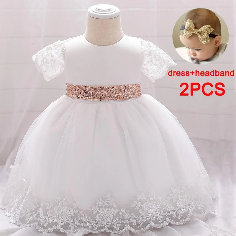 2021 Summer White Infant 2 1 Year Birthday Dress For Baby Girl Clothes Sequin Dress Princess Dresses Party Ceremony Costumes