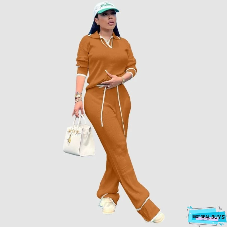 Casual Wide Leg Pant Knit Set