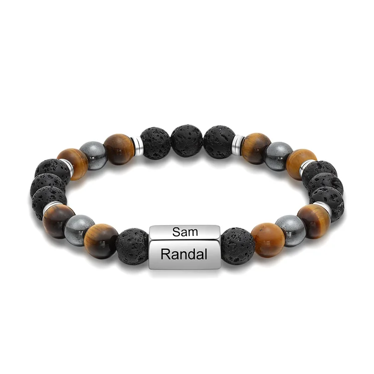Personalized Round Beads Bracelet Custom Names Men's Bracelet Gifts For Him