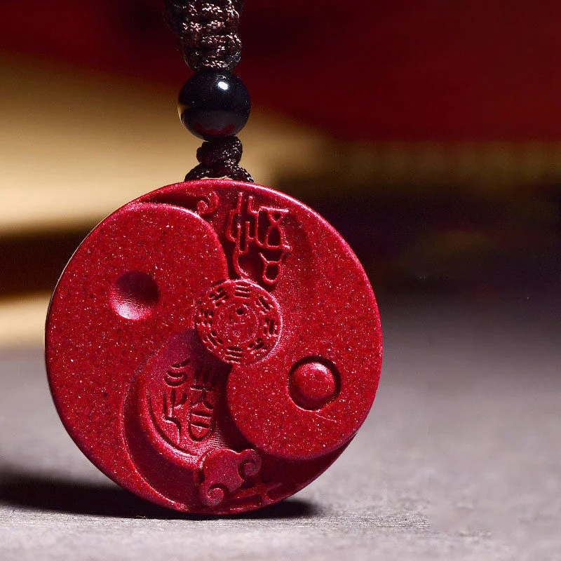 Cinnabar Yin Yang Bagua Calm Concentration Necklace String Pendant