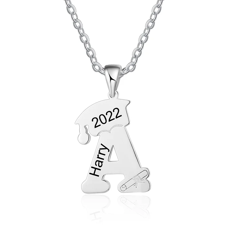 Personalized Letter Necklace with Bachelor Cap & Diploma