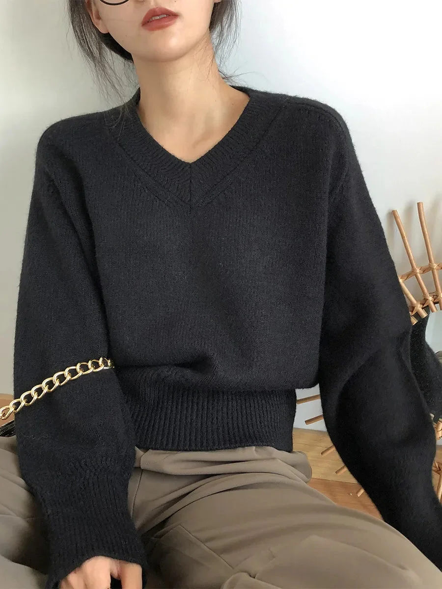 Nncharge Autumn Winter Office Lady Knitting Pullovers Long Sleeve Casual Jumpers Women Fashion Round Neck Solid Color Loose Sweater