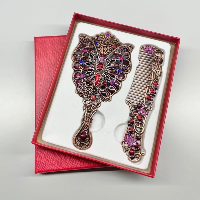 Vintage Style Peacock Butterfly Alloy Comd Mirror 1 Set