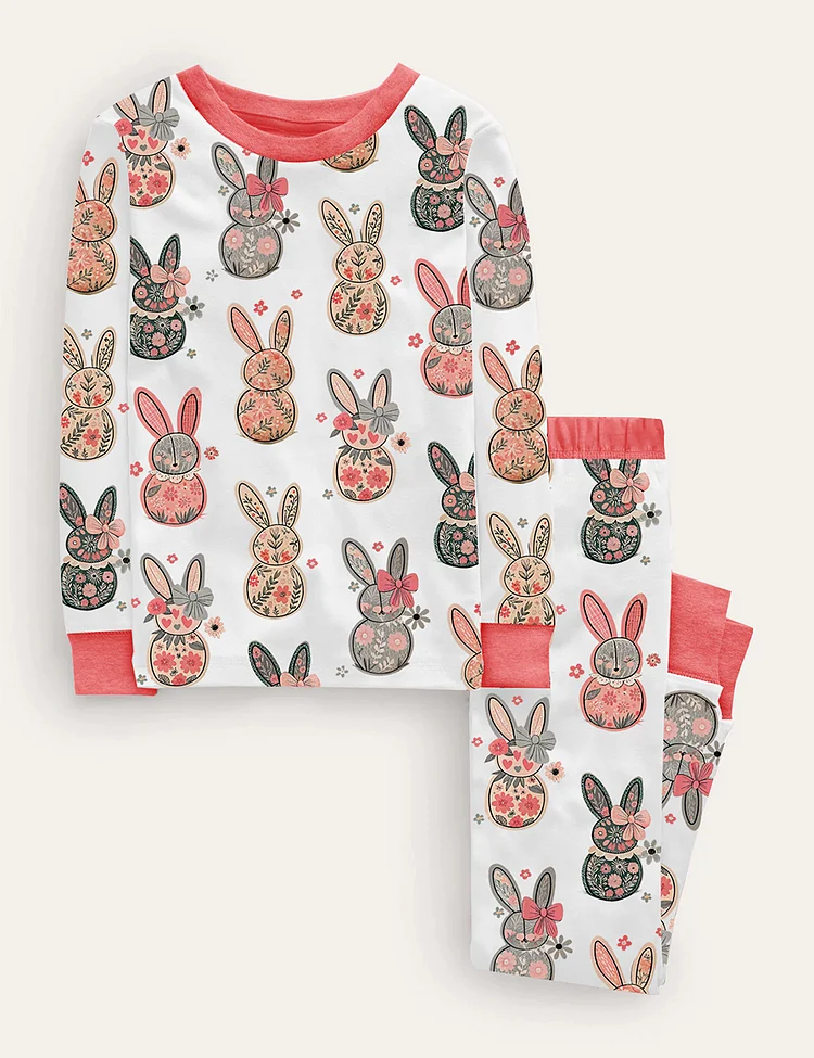 Kid's Coquette Easter Bunny Floral Pajama Set