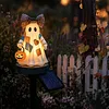 Resin Lighted Vintage Patchwork Ghost with Floral Bow and Pumpkin Lights LED Lighted Patchwork Ghost Decor Halloween Patchworks Ghosts Lamp for Mantel Shelf Entryway Porch