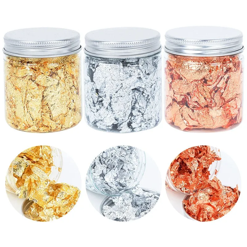 3g Imitation Gold Sliver Copper Foil Sequins Glitter Craft Leaf Flake Sheet Shiny Foil Paper For Gilding DIY Nail Art Decoration
