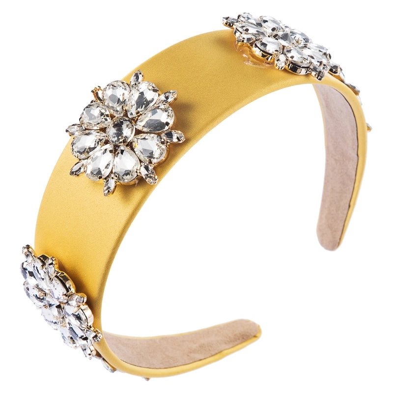 Women’s Casual Elegant Classic Style Color Block Alloy Cloth Inlay Rhinestones Glass Hair Band