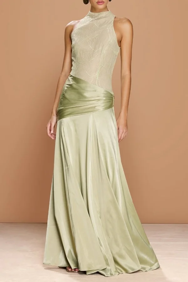 green emerald velvet dress Dusty Sage Green Prom Dresses Sleeveless A-Line Spaghetti Straps Stretch  Satin Prom Dresses With Split