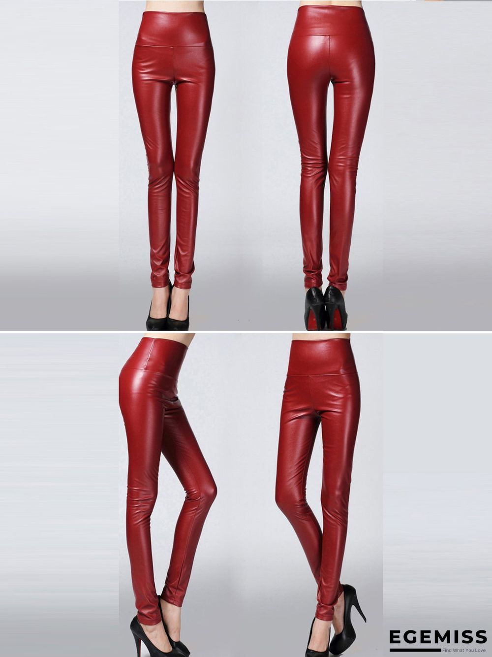 Plus size color elastic pu thick leggings leather Leggings | EGEMISS