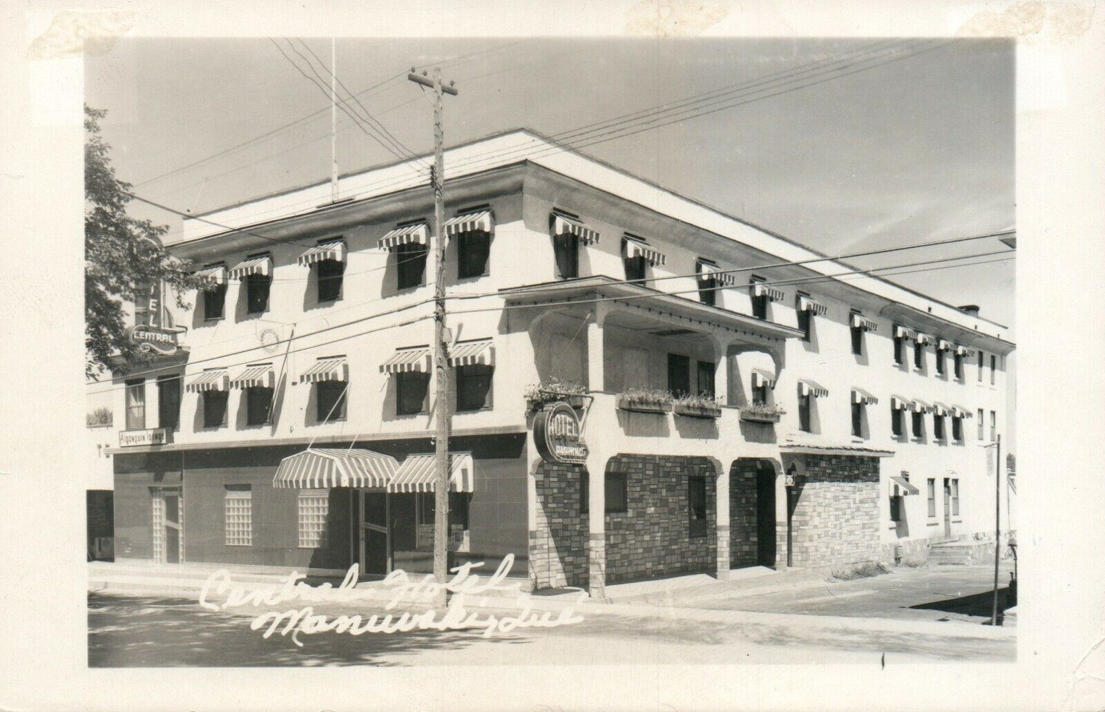 Central Hotel Maniwaki Quebec RPPC Real Photo Poster painting Postcard Cancelled 1954