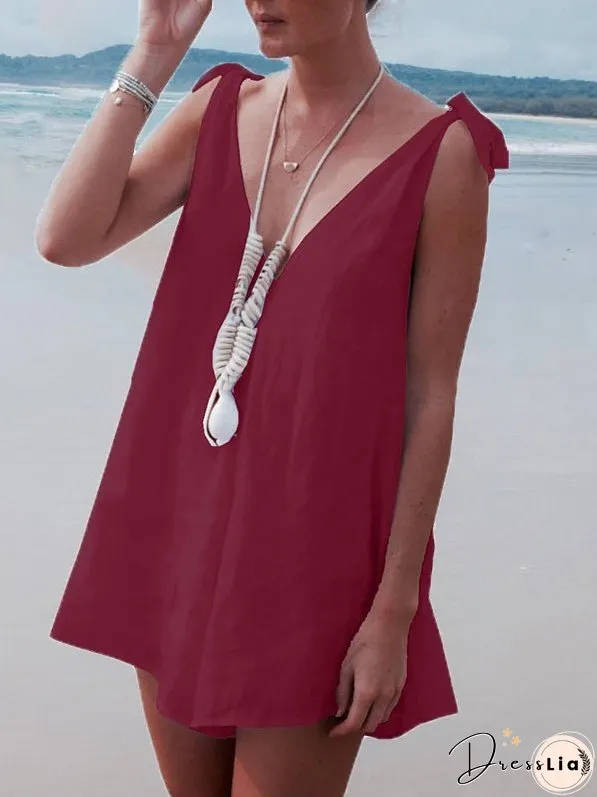 Women's Jumpsuits Deep V Neck Tie Casual Jumpsuit