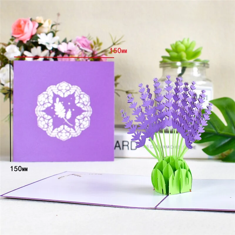 10 Pack Pop-Up Flower Card 3D Lavender Greeting Cards for Mothers Day Get Well Birthday Anniversary Wholesale