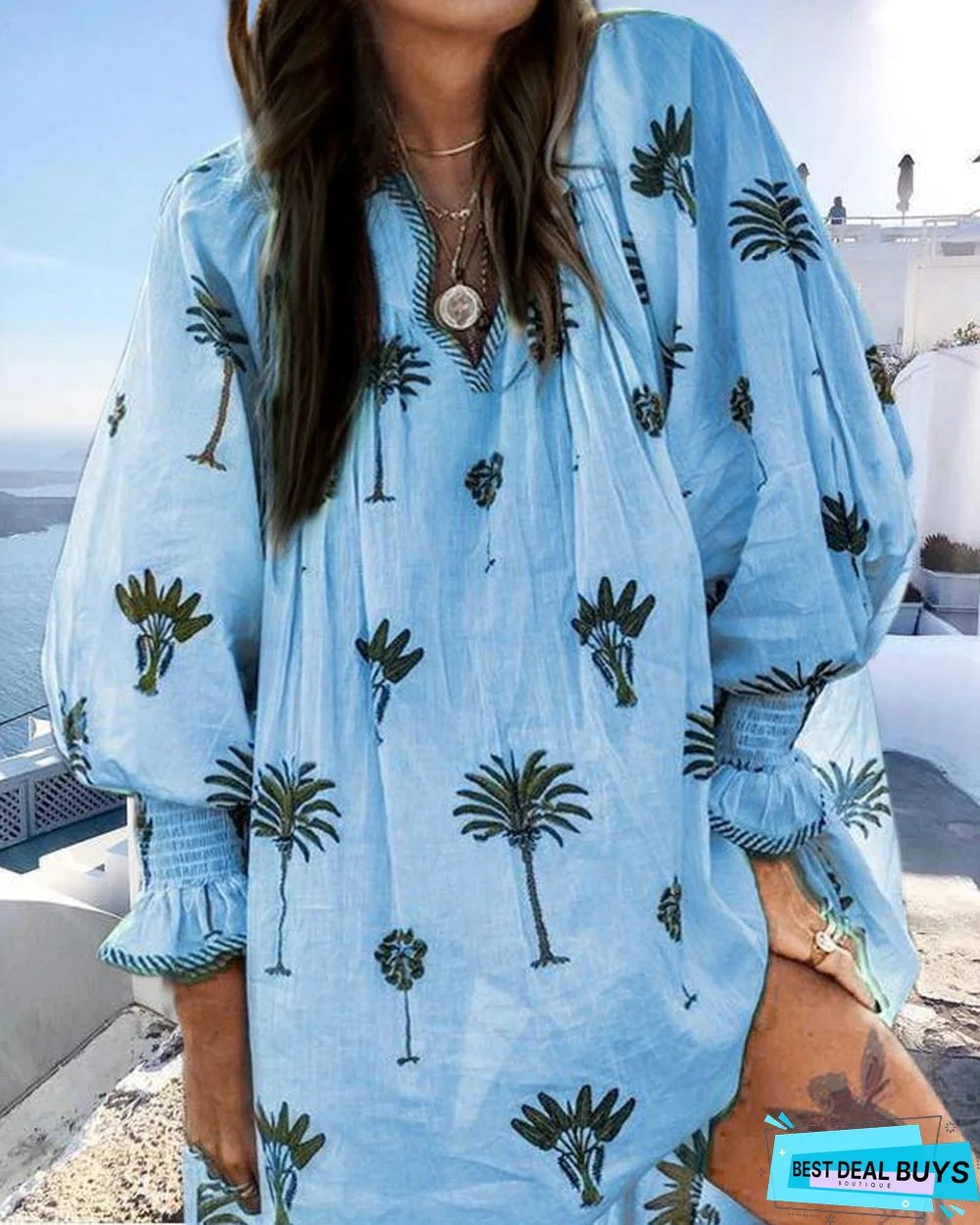 Summer Boho V Neck Beach Boho Floral Casual Mini Dress