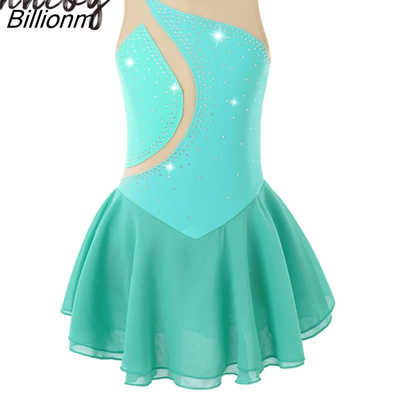 Billionm Ballet Gymnastics Leotard Kids Girls Mesh Splice Figure Skating Dress Chiffon Skater Dance Competition Costumes