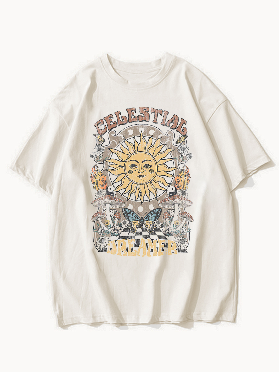 Oversized Celestial Dreamer Mushroom Vintage T-Shirt ctolen
