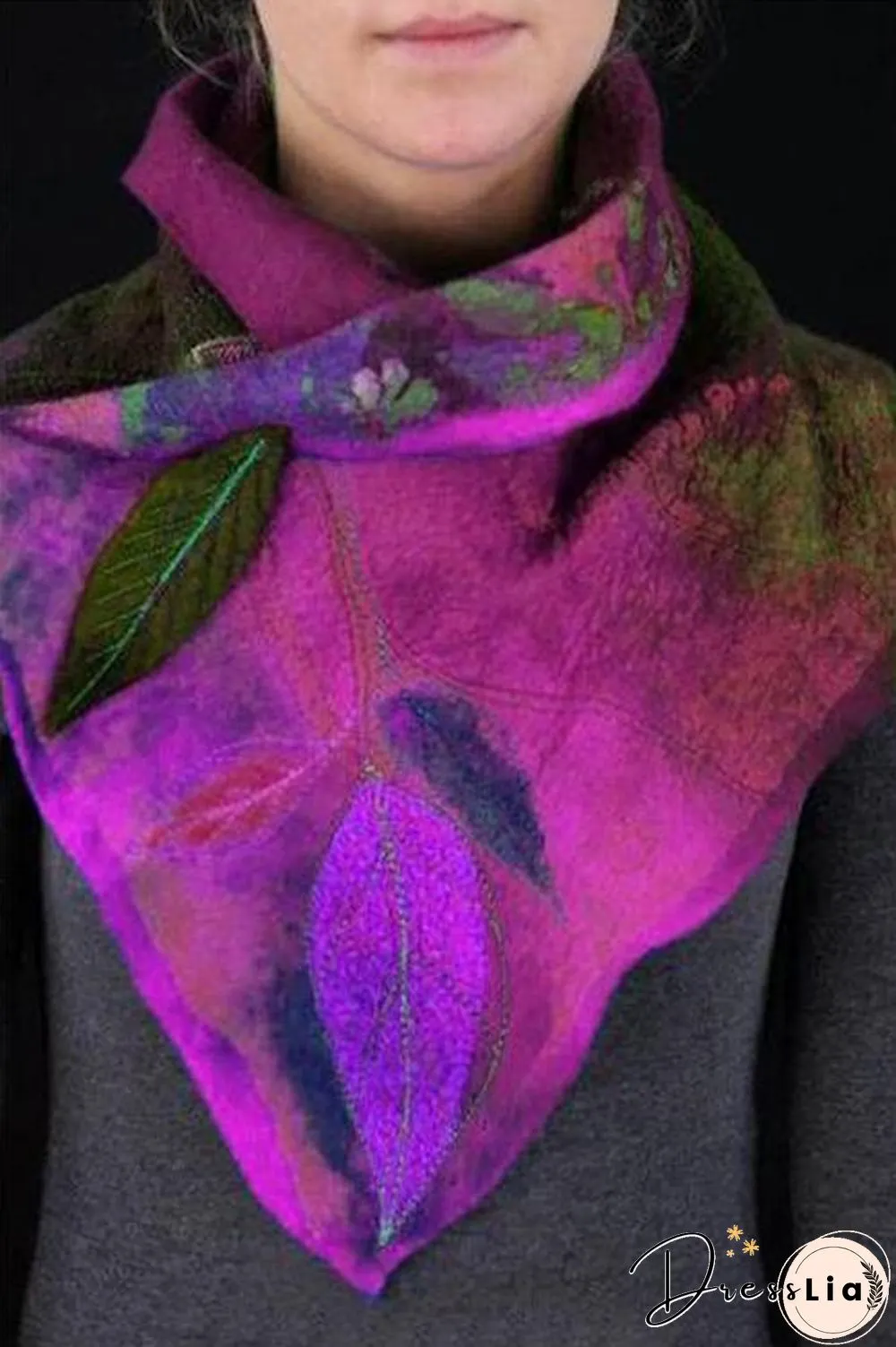 Elegant Leaf Embroidered Scarf