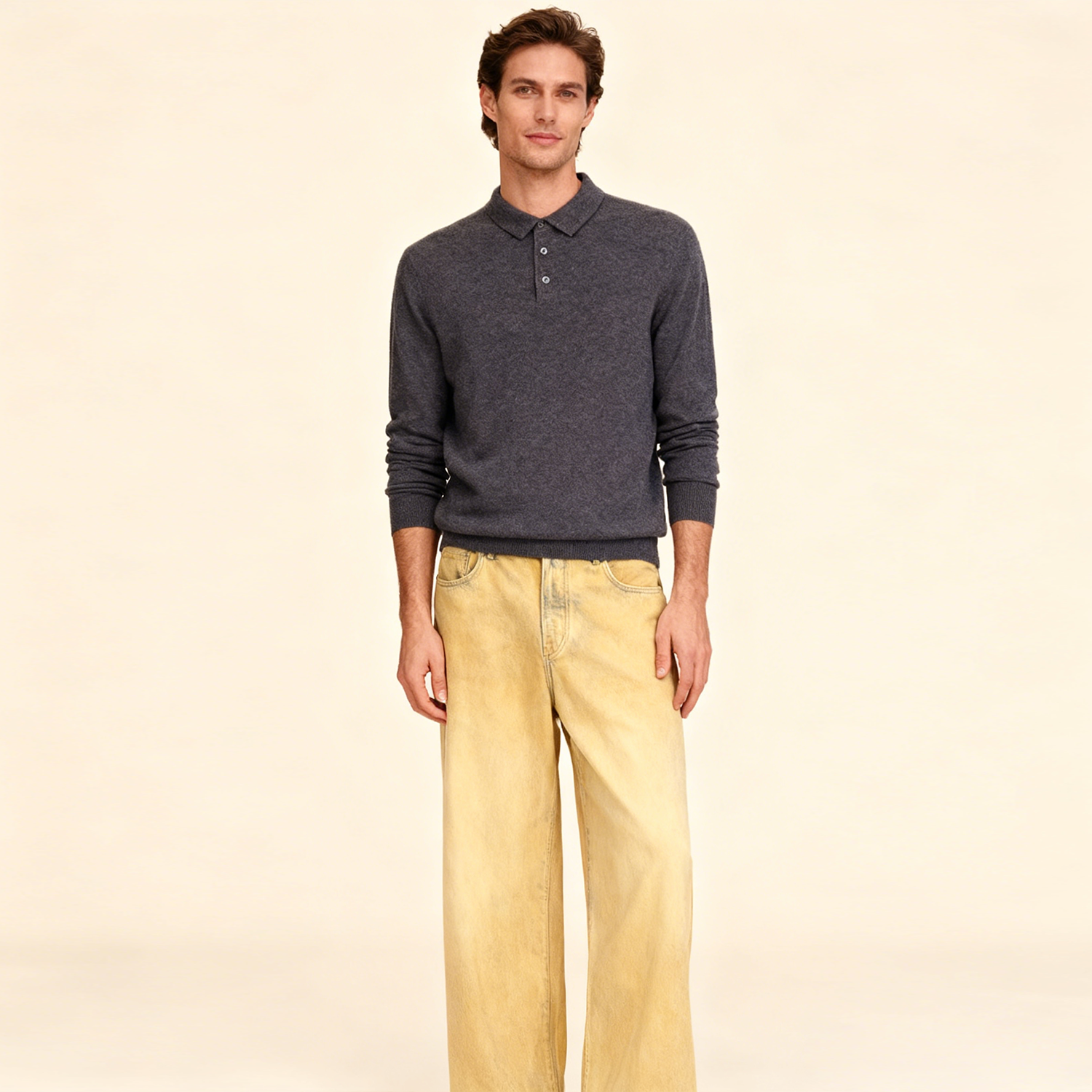 Men's Collar Cashmere Sweater REAL SILK LIFE