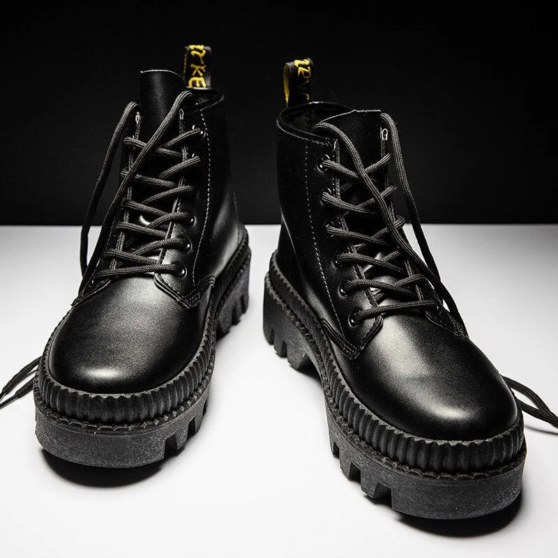 Winter New Black Thick Base Cloth Mid-Top Boots Men Fall British Trend Boots Hight-Top Korean Casual Men's Shoes Boots688