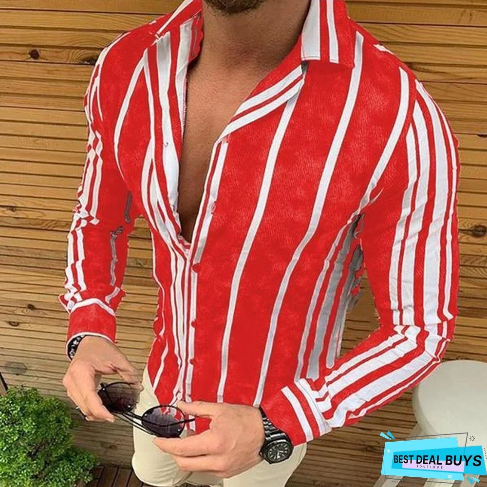 Fashion Men Turndown Collar Business Casual Slim Fit Shirt