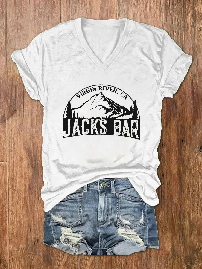 River Bar Print V-Neck T-Shirt