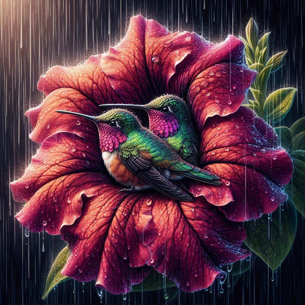 Diamond Painting - Full Round Drill - Flower Hummingbird(Canvas|30*30cm)