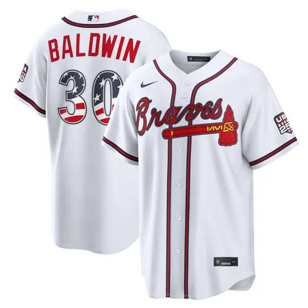 Men's Atlanta Braves #30 Drake Baldwin Nike White USA 250 Fourth of July Home Stadium Jersey