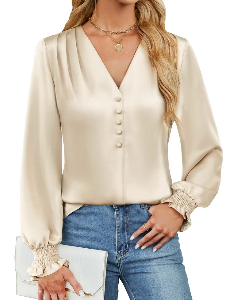Women's Blouses Dressy Casual Satin Silk Long Sleeve Shirts