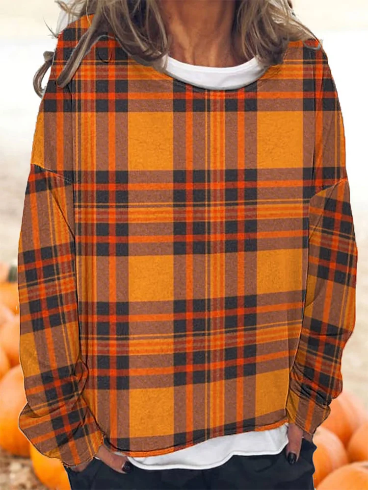 Women's Halloween Check Loose Long Sleeve T-Shirt