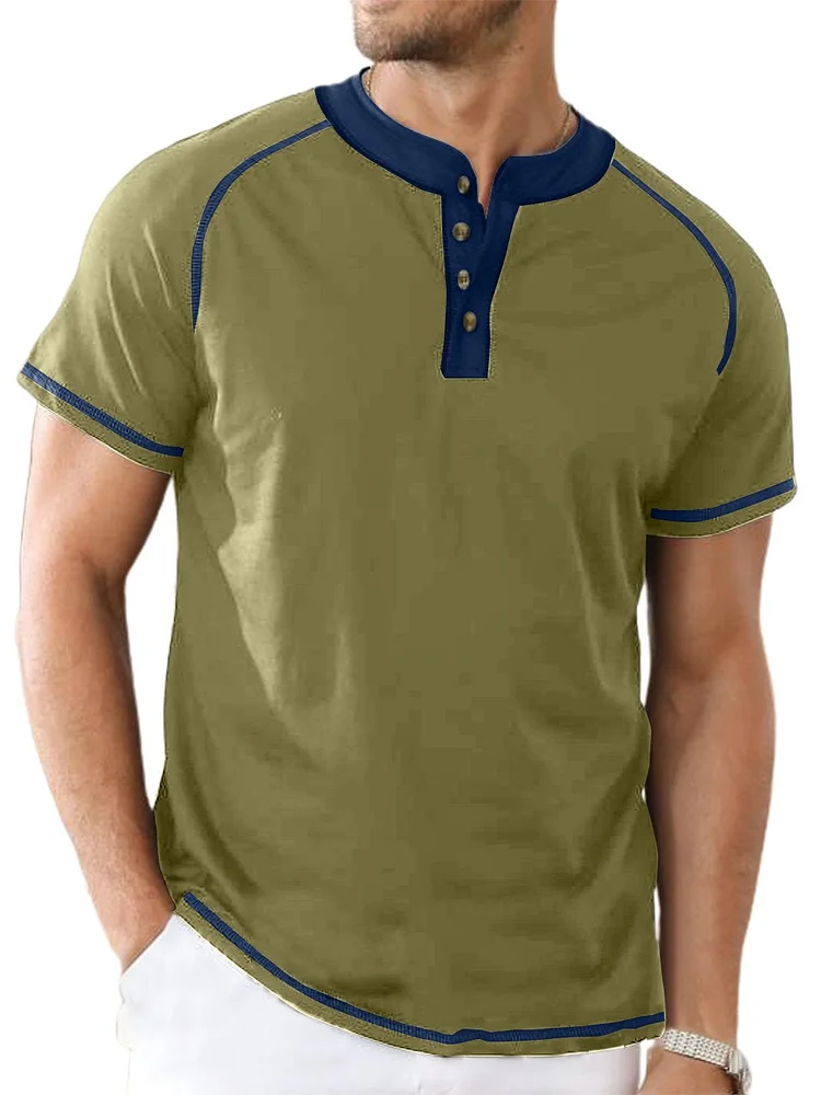 Men's Cotton Stretch Casual Everyday Henley Top