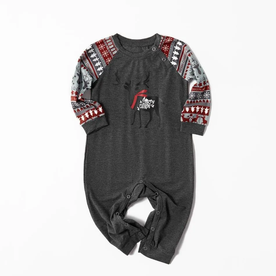 Family Matching Reindeer Top and Christmas Traditional Print Pants Pajamas Set