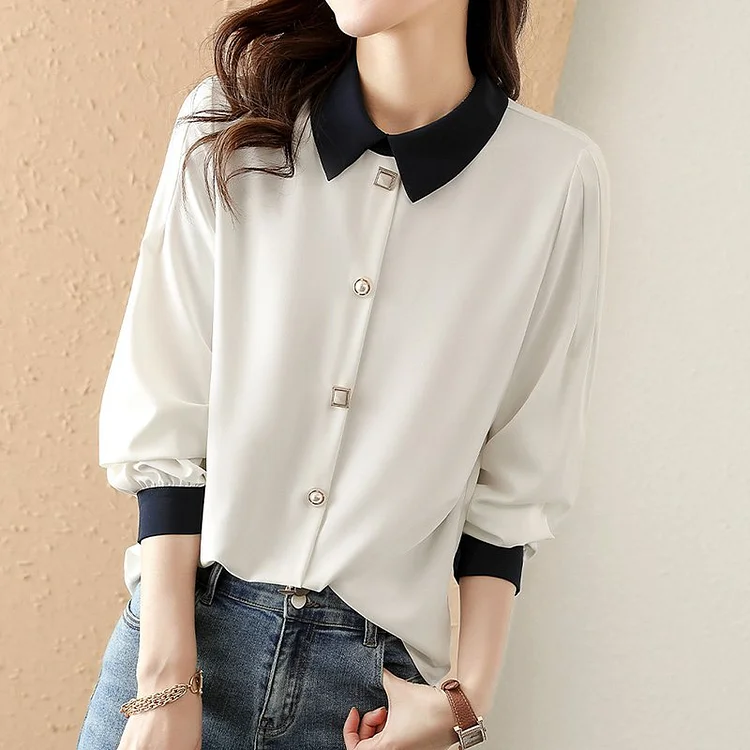 Paneled Casual Long Sleeve Shirts & Tops QueenFunky