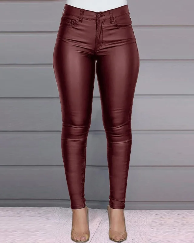 High Waist Faux Leather Leggings Pants