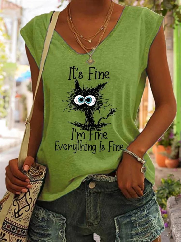 It's Fine Black Cat Graphic T Shirt