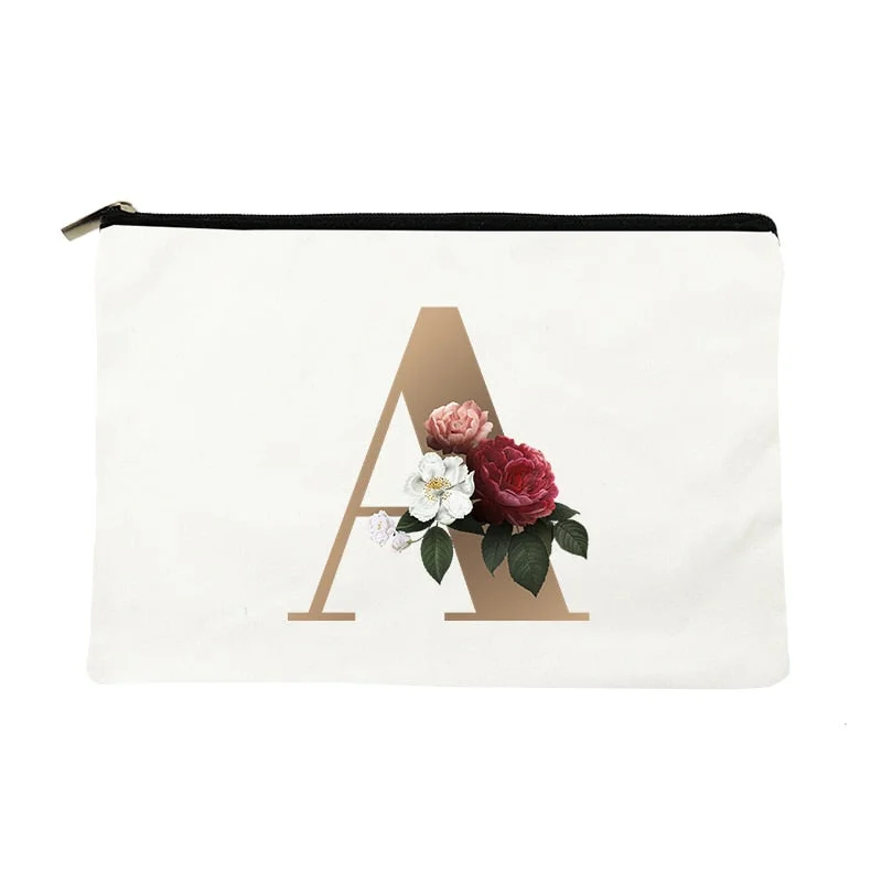 Bridesmaid Makeup Bag Letter Flower Print Cosmetic Bags Bridal Party Make Up Bags Toiletries Organizer Pouch Ladies Clutch Gifts
