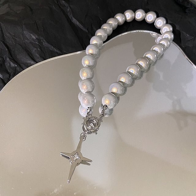 YOY-Korea Unique Design Luminous Beads Pearl Stitching Necklace