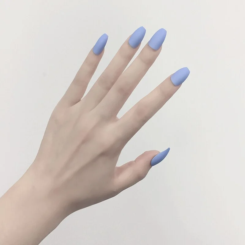 24pcs/box Khaki Pure Color Frosted Ballet matte Fake Nail press on Wearable Detachable Nail Tip Long Healthy full cover for Girl-Nail Inspo