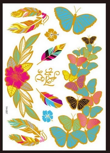 Flash Metallic Waterproof Tattoo Temporary Color Gold Silver Women Fashion Peacock Feather bird Design Sticker on the body YH119