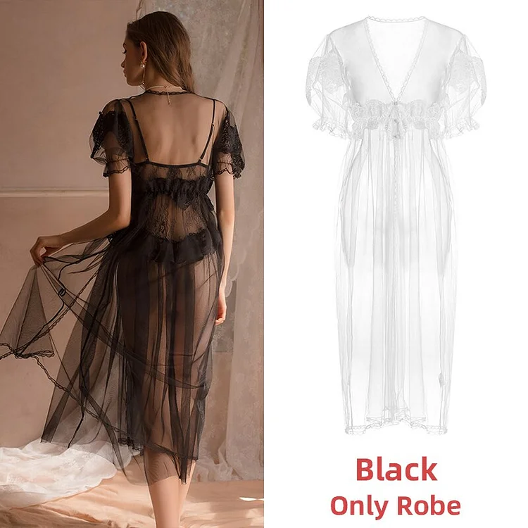 Victorian Night Dress Long Robes for Women Sleepwear Sexy Lingerie Lace Bridesmaid Robe Sets Gifts Pamajas Nightgown Home Suit