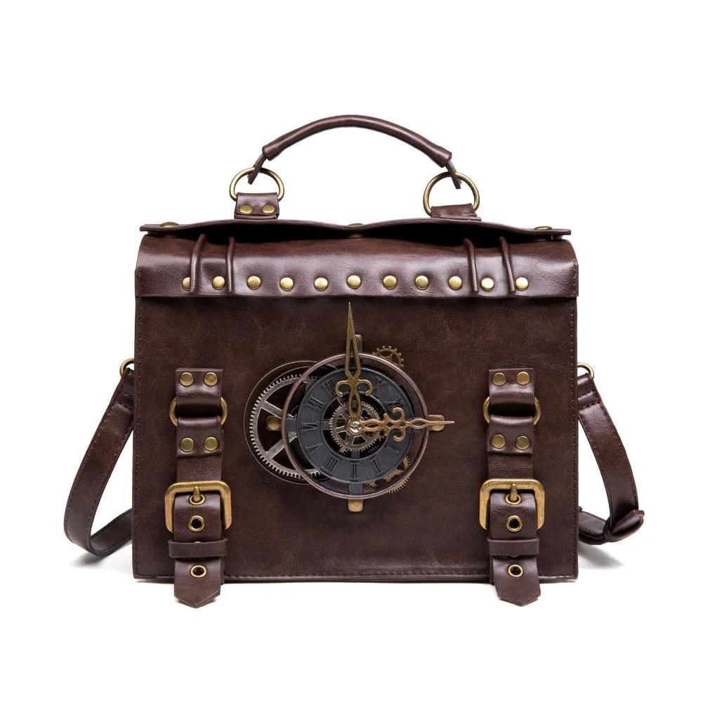 Steampunk Vintage Crossbody Bags For Women Leather Handbags Shoulder Sling Bag Female Bolsos Mujer Goth Techwear Postman Box