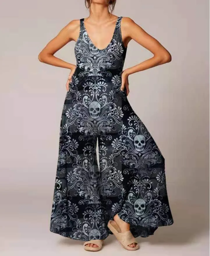 Casual Floral Print Jumpsuit Wide-leg Pants