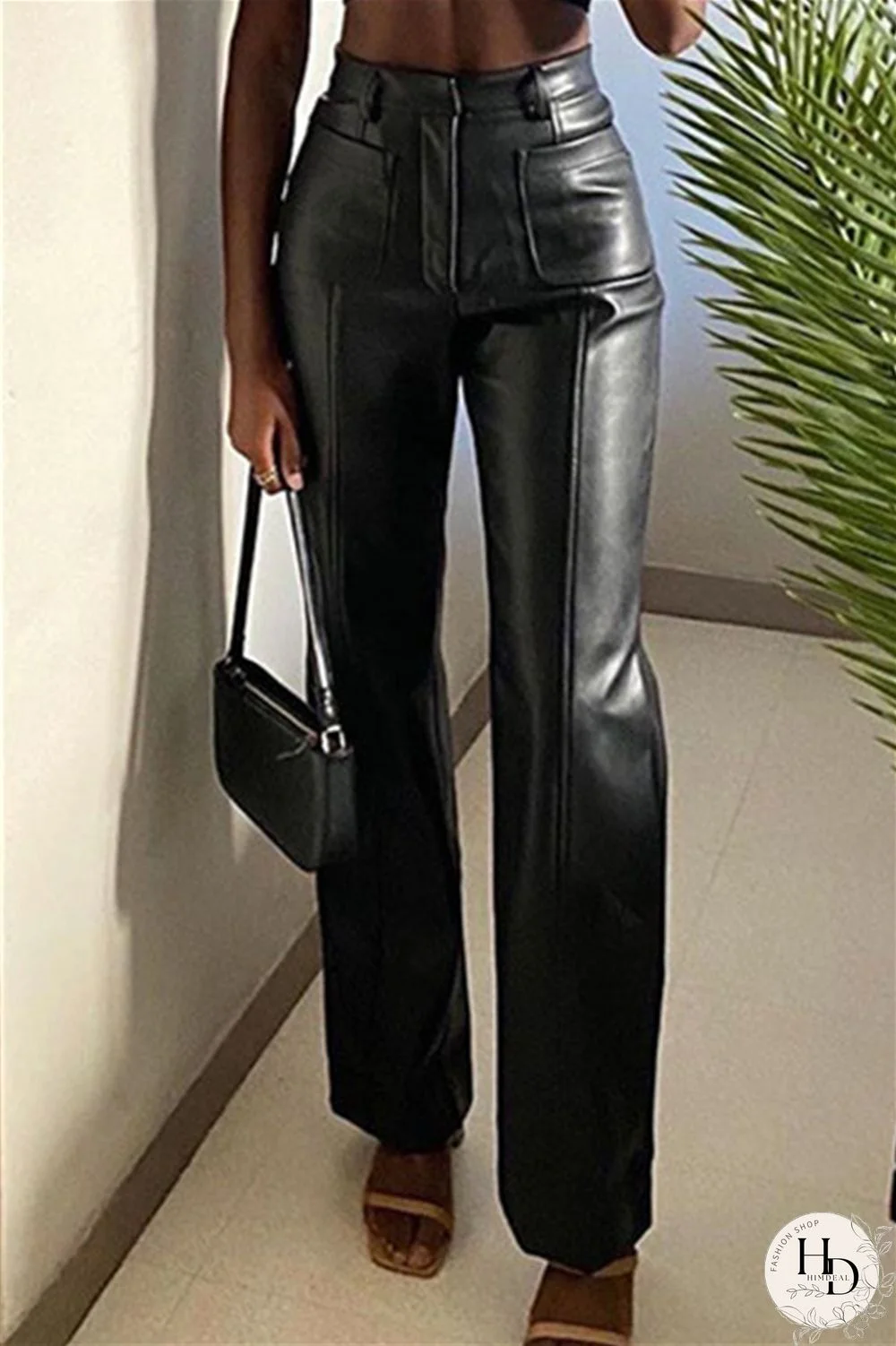 Brown Fashion Casual Solid Split Joint Regular High Waist Trousers