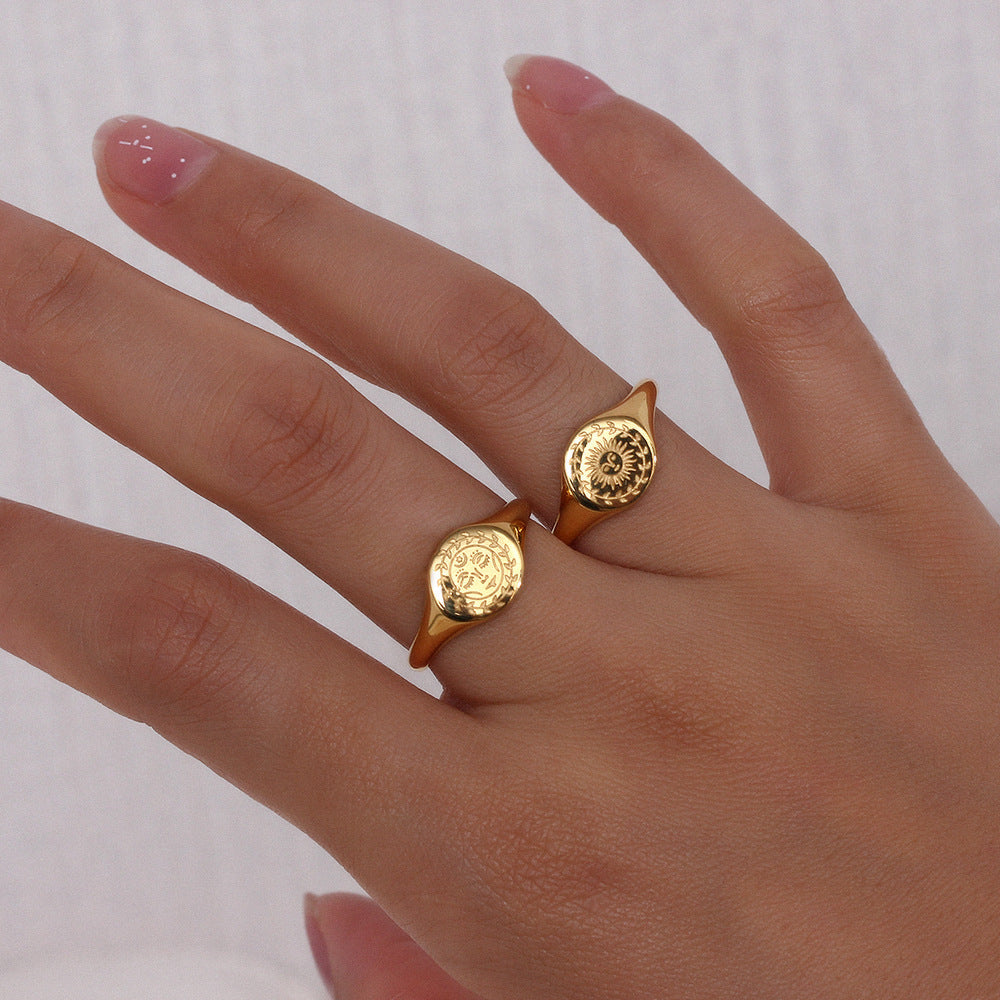 Women Fashion Circle Geometric Stainless Steel 18K Gold Plated Rings