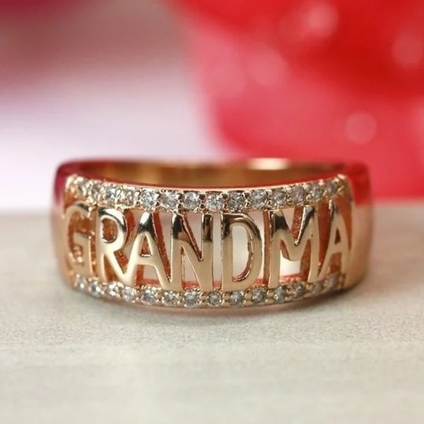 18KRose gold/925silver/18K Gold Grandma Letter Diamond Ring Jewelry Family Birthday Best Gift for Women Band Rings Size 5 6 7 8 9 10