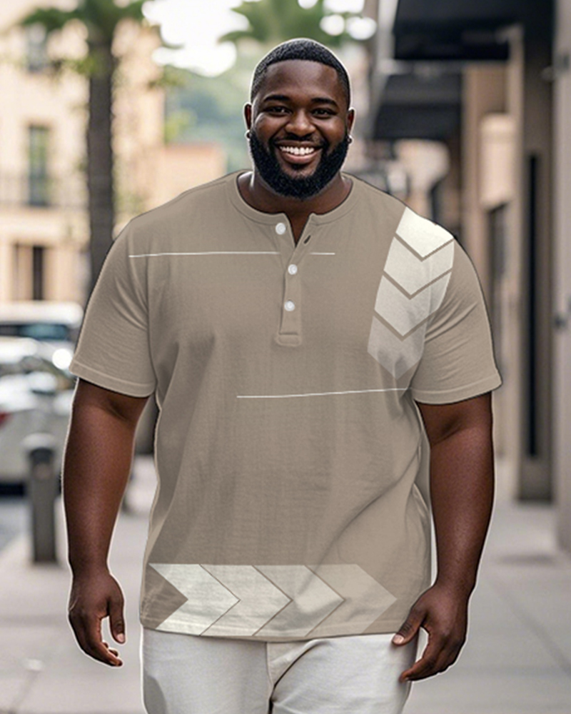 Men's Plus Size Daily Casual Khachi Geometric Print Henry Collar Button Short Sleeve T-Shirt