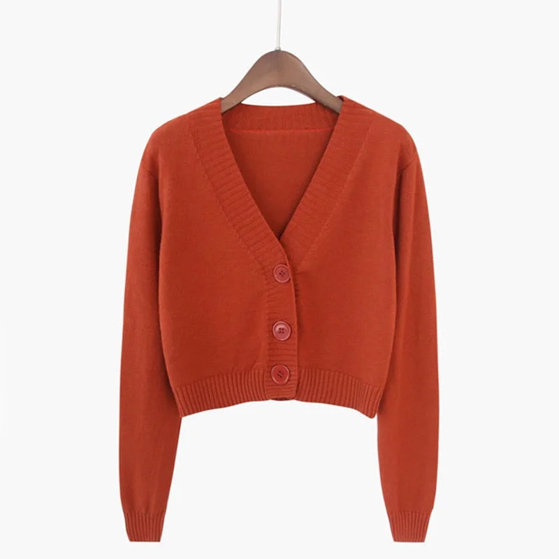 Zoki Corp Cardigan Sweater Autumn Long Sleeve Soft Sexy V Neck Knitted Korean Short Top Casual Single Breasted Pink Thin Blouse